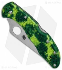 Spyderco Delica 4 Knife Flat Ground Zome Green/Yellow FRN (2.8" S30V) C11ZFPYL -Kershaw Sales Shop Spyderco Delica 4 Zome Green Yellow FRN satin BHQ 76574 er spine