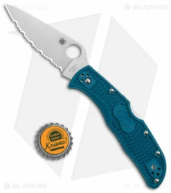 Spyderco Endela Lightweight Lockback Blue FRN (3.4" Serr) C243FSK390 -Kershaw Sales Shop Spyderco Endela Lightweight LB Blue FRN Serr BHQ 121040 jr bottlecap
