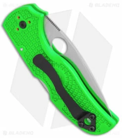 Spyderco Native 5 Salt Lockback Knife Green FRN (3" Satin LC200N Serr) C41SGR5 -Kershaw Sales Shop Spyderco Native 5 Salt LB Green FRN Satin Serr BHQ 145693 jr side
