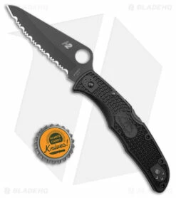 Spyderco Pacific Salt 2 Lockback Knife Black FRN (3.4" Black Serr) C91SBBK2 -Kershaw Sales Shop Spyderco Pacific Salt 2 LB Black FRN Black Serr BHQ 106203 jr bottlecap