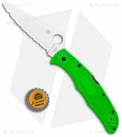 Spyderco Pacific Salt 2 Lockback Knife Green FRN (3.4" Satin Serr LC200N) -Kershaw Sales Shop Spyderco Pacific Salt 2 LB Green FRN Satin Serr C91FSGR2 BHQ 116275 jr bottlecap