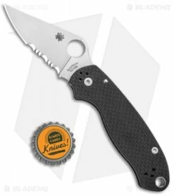Spyderco Para 3 Compression Lock Knife Carbon Fiber (3" Satin Serr 52100) -Kershaw Sales Shop Spyderco Para 3 Compression Lock CF Satin Serr C223CF52100PS BHQ 87874 jr bottlecap