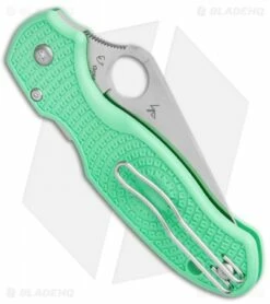 Spyderco M4 Para 3 Lightweight Compression Lock Knife Mint Green FRN (3" Satin) -Kershaw Sales Shop Spyderco Para 3 Lightweight Compression Lock Sea Foam FRN Satin C223PGRM4 BHQ 126446 jr side 1