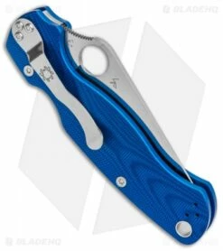 Spyderco Paramilitary 2 Compression Lock Knife Blue Aluminum (3.4" Satin) BHQ -Kershaw Sales Shop Spyderco Paramilitary 2 Blue Aluminum Satin C81ALPBL2 BHQ 105235 jr side