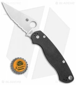 Spyderco Paramilitary 2 Knife Carbon Fiber (3.4" Satin Serr 52100) -Kershaw Sales Shop Spyderco Paramilitary 2 CF BHQ 37160 er bottlecap 2