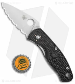 Spyderco Persistence Lightweight Liner Lock Black (2.75" Satin Serr) C136SBK -Kershaw Sales Shop Spyderco Persistence Lightweight LL Black Satin Full Serr jr bottlecap