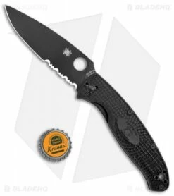Spyderco Resilience Lightweight Liner Lock Knife Blackout (4.3" Black Serr) -Kershaw Sales Shop Spyderco Resilience Lightweight LL Black FRN Black Serr C142PSBBK BHQ 125852 jr bottlecap