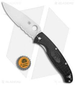 Spyderco Resilience Lightweight Liner Lock Knife Black FRN (4.25" Satin Serr) -Kershaw Sales Shop Spyderco Resilience Lightweight LL Black FRN Satin Serr C142PSBK BHQ 125849 jr bottlecap