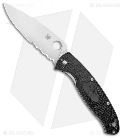 Spyderco Resilience Lightweight Liner Lock Knife Black FRN (4.25" Satin Serr) -Kershaw Sales Shop Spyderco Resilience Lightweight LL Black FRN Satin Serr C142PSBK BHQ 125849 jr