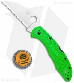 Spyderco Salt 2 Wharncliffe Lockback Knife Green FRN (3" Serr) C88FSWCGR2 -Kershaw Sales Shop Spyderco Salt 2 Wharncliffe LB Green FRN Serr C88FSWCGR2 BHQ 121032 jr bottlecap