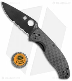 Spyderco Tenacious Folding Knife Carbon Fiber/G-10 (3.3" Black Serr) C122CFBBKPS -Kershaw Sales Shop Spyderco Tenacious CF G 10 Black Serr C122CFBBKPS BHQ 76658 jr bottlecap