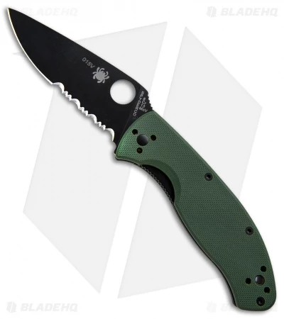 Spyderco Tenacious Liner Lock Knife Green G-10 (3.39" Black Serr) C122GPSBGR 1 Spyderco Tenacious Liner Lock Knife Green G-10 (3.39" Black Serr) C122GPSBGR