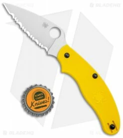 Spyderco UK Pen Knife Salt Slip Joint Yellow FRN (2.9" Satin Serr) C94SYL -Kershaw Sales Shop Spyderco UK Penknife Lightweight Yellow FRN Satin Serr C94SYL BHQ 121035 jr bottlecap