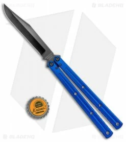 Squid Industries Krake Raken V2.5 Bowie Balisong Knife Blue (4.5" Inked) -Kershaw Sales Shop Squid Industries Krake Raken Bowie Balisong Blue Inked BHQ 115306 jr bottlecap