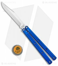 Squid Industries Krake Raken V2.5 Bowie Balisong Knife Blue (4.5" Satin) -Kershaw Sales Shop Squid Industries Krake Raken Bowie Balisong Blue Satin BHQ 115305 jr bottlecap