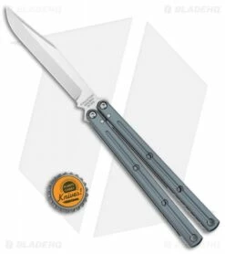 Squid Industries Krake Raken V2.5 Bowie Balisong Knife Mythril (4.5" Satin) -Kershaw Sales Shop Squid Industries Krake Raken Bowie Balisong Mythril Satin BHQ 135820 jr bottlecap