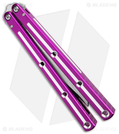 Squid Industries Krake Raken Bowie V2.5 Balisong Knife D/T Purple (4.5" Satin) 3 Squid Industries Krake Raken Bowie V2.5 Balisong Knife D/T Purple (4.5" Satin) - Image 3