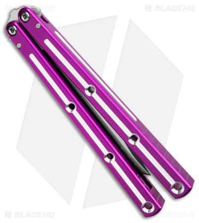 Squid Industries Krake Raken Bowie V2.5 Balisong Knife D/T Purple (4.5" Satin) 2 Squid Industries Krake Raken Bowie V2.5 Balisong Knife D/T Purple (4.5" Satin) - Image 2