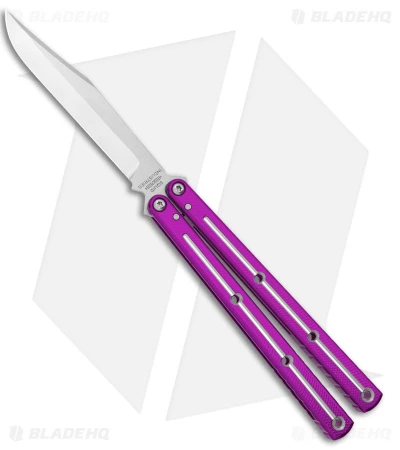 Squid Industries Krake Raken Bowie V2.5 Balisong Knife D/T Purple (4.5" Satin) 1 Squid Industries Krake Raken Bowie V2.5 Balisong Knife D/T Purple (4.5" Satin)