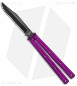 Squid Industries Krake Raken Bowie V2.5 Balisong Knife Purple (4.5" Inked)
