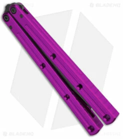 Squid Industries Krake Raken Bowie V2.5 Balisong Knife Purple (4.5" Inked) -Kershaw Sales Shop Squid Industries Krake Raken Bowie V2.5 Balisong Purple Inked BHQ 180385 jr side