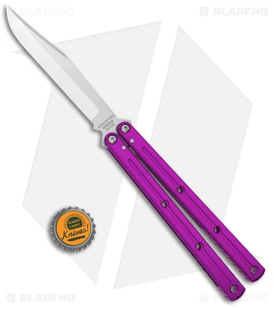 Squid Industries Krake Raken Bowie V2.5 Balisong Knife Purple (4.5" Satin) 4 Squid Industries Krake Raken Bowie V2.5 Balisong Knife Purple (4.5" Satin) - Image 4