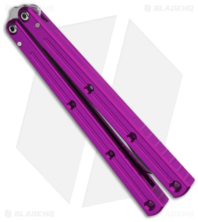 Squid Industries Krake Raken Bowie V2.5 Balisong Knife Purple (4.5" Satin) 3 Squid Industries Krake Raken Bowie V2.5 Balisong Knife Purple (4.5" Satin) - Image 3