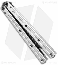Squid Industries Krake Raken Butterfly Balisong Trainer V2.5 Silver (Inked) -Kershaw Sales Shop Squid Industries Krake Raken Butterfly Balisong Trainer V2.5 Inked Silver Black BHQ 175170 jr side