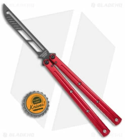 Squid Industries Krake Raken V2.5 Balisong Trainer Inked Red (4.4" Black) -Kershaw Sales Shop Squid Industries Krake Raken Butterfly Trainer V2.5 Red Black BHQ 113876 jr bottlecap