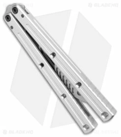 Squid Industries Krake Raken Butterfly Balisong Trainer V2.5 Silver (4.4" SW) -Kershaw Sales Shop Squid Industries Krake Raken Butterfly Trainer V2.5 Silver SW BHQ 177510 jr side