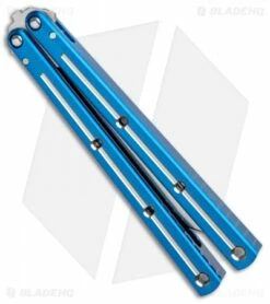 Squid Industries Krake Raken Tanto Balisong Butterfly Dual Tone (4.5" Satin) -Kershaw Sales Shop Squid Industries Krake Raken Tanto Balisong Butterfly Blue Dual Tone Satin BHQ 101533 jr side