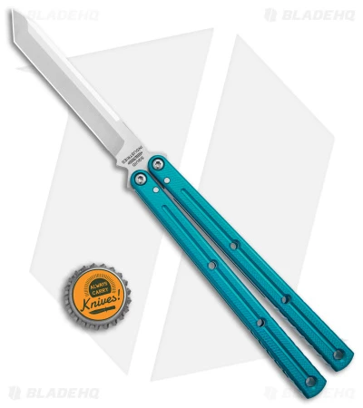 Squid Industries Krake Raken V2.5 Tanto Balisong Knife Teal (4.5" Satin) 4 Squid Industries Krake Raken V2.5 Tanto Balisong Knife Teal (4.5" Satin) - Image 4