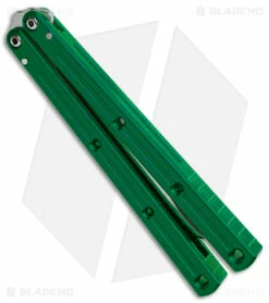 Squid Industries Krake Raken Tanto V2.5 Balisong Knife Green (4.5" Satin) -Kershaw Sales Shop Squid Industries Krake Raken Tanto V2.5 Balisong Green Satin BHQ 178875 jr side