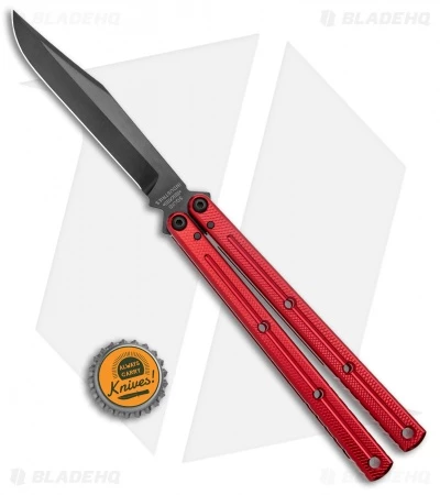 Squid Industries Krake Raken V2.5 Bowie Balisong Knife Red (4.5" Inked) 4 Squid Industries Krake Raken V2.5 Bowie Balisong Knife Red (4.5" Inked) - Image 4