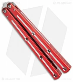 Squid Industries Krake Raken V2.5 Bowie Balisong Knife Red Dual Tone (4.5") -Kershaw Sales Shop Squid Industries Krake Raken V2 Bowie Balisong Red Dual Tone Satin BHQ 136328 jr side