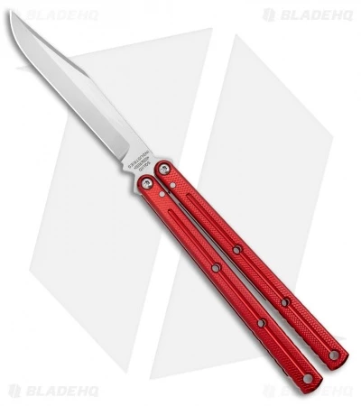 Squid Industries Krake Raken V2.5 Bowie Balisong Knife Red (4.5" Satin) 1 Squid Industries Krake Raken V2.5 Bowie Balisong Knife Red (4.5" Satin)