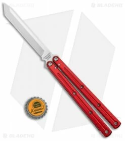 Squid Industries Krake Raken V2.5 Tanto Balisong Knife Red (4.5" Satin) -Kershaw Sales Shop Squid Industries Krake Raken V2 Tanto Balisong Red Satin BHQ 103092 jr bottlecap 2