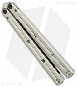 Squid Industries Krake Raken V2 Balisong Butterfly Knife Silver (4.5" Satin) 6 Squid Industries Krake Raken V2 Balisong Butterfly Knife Silver (4.5" Satin) -Kershaw Sales Shop Squid Industries Krake Raken V2 Tanto Balisong Silver Satin BHQ 101531 jr side 1
