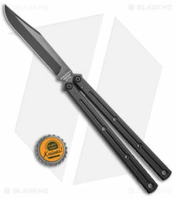 Squid Industries Krake Raken V2.5 Bowie Balisong Knife Matte Black (4.5" Inked) -Kershaw Sales Shop Squid Industries Krake Raken V2.5 Balisong DP Matte Black Black BHQ 141430 jr bottlecap