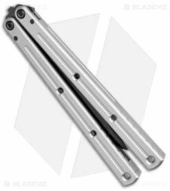 Squid Industries Krake Raken Bowie V2.5 Balisong Knife Matte Silver (4.5" Inked) -Kershaw Sales Shop Squid Industries Krake Raken V2.5 Balisong DP Matte Silver Black BHQ 141432 jr side