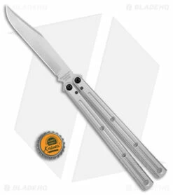 Squid Industries Krake Raken V2.5 Bowie Balisong Knife Silver (4.5" Satin) -Kershaw Sales Shop Squid Industries Krake Raken V2.5 Bowie Balisong Satin BHQ 115311 jr bottlecap