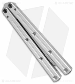 Squid Industries Krake Raken V2.5 Bowie Balisong Knife Silver (4.5" Satin) -Kershaw Sales Shop Squid Industries Krake Raken V2.5 Bowie Balisong Satin BHQ 115311 jr side