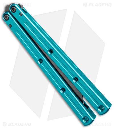 Squid Industries Krake Raken V2.5 Bowie Balisong Knife Teal (4.5" Inked) 2 Squid Industries Krake Raken V2.5 Bowie Balisong Knife Teal (4.5" Inked) - Image 2