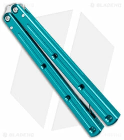Squid Industries Krake Raken Bowie V2.5 Balisong Knife Teal (4.5" Satin) -Kershaw Sales Shop Squid Industries Krake Raken V2.5 Bowie Balisong Teal Satin BHQ 139552 jr spine