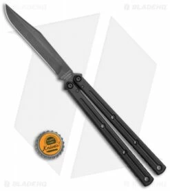 Squid Industries Krake Raken Bowie V2.5 Balisong Knife Matte Black (4.5" Acid) -Kershaw Sales Shop Squid Industries Krate Raken Bowie Balisong Matte Black Acid Wash BHQ 115301 jr bottlecap