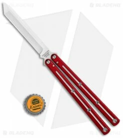 Squid Industries Krake Raken V2 Tanto Balisong Knife Red Dual Tone (4.5" Satin) -Kershaw Sales Shop Squid Industries Krate Raken Tanto Balisong Red Dual Tone Satin BHQ 103093 jr bottlecap