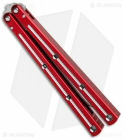 Squid Industries Krake Raken V2 Tanto Balisong Knife Red Dual Tone (4.5" Satin) -Kershaw Sales Shop Squid Industries Krate Raken Tanto Balisong Red Dual Tone Satin BHQ 103093 jr side