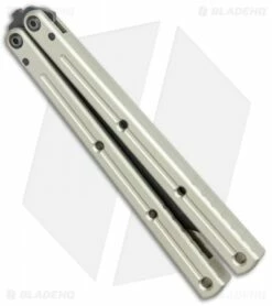 Squid Industries Krake Raken Tanto V2 Balisong Knife Matte Silver (4.5" Acid) -Kershaw Sales Shop Squid Industries Krate Raken Tanto Balisong Silver MATTE Acid Washed BHQ 126448 jr side