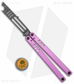 Squid Industries Mako V4.5 Bottle Opener Balisong Trainer Pink (4.3" Black) -Kershaw Sales Shop Squid Industries Mako V4.5 Bottle Opener Balisong Trainer Pink Inked BHQ 176665 jr bottlecap