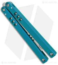 Squid Industries Mako V4.5 Bottle Opener Balisong Trainer Teal (4.3" SW) -Kershaw Sales Shop Squid Industries Mako V4.5 Bottle Opener Balisong Trainer Teal SW BHQ 177934 jr side